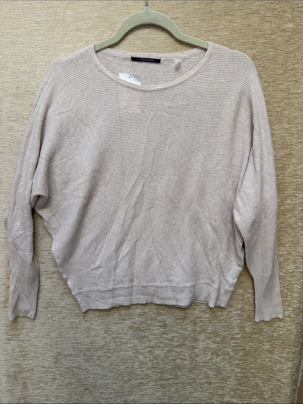 Tahari Soft Cream Scoop Neck Ribbed Sweater